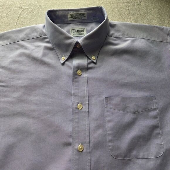 Vtg LL Bean Shirt Mens 17 1/2 35 Blue Button Down Single Needle Long Sleeve - Picture 3 of 11